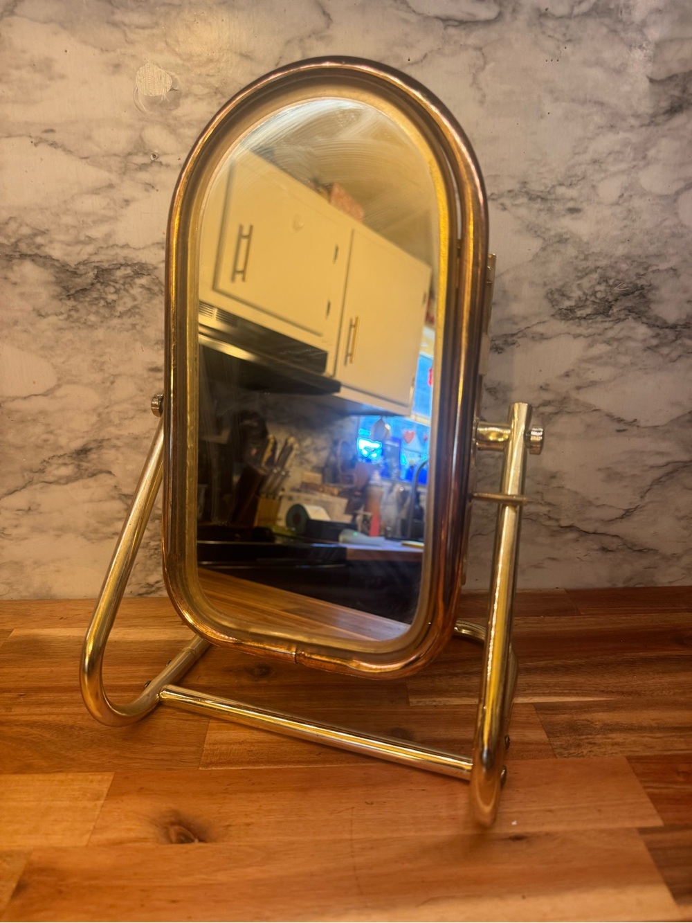 Vintage Gold Oval Freestanding Vanity Mirror - Sleek Home Bath Accessory